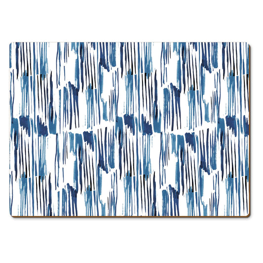 CounterArt Indigo Lines Premium Decorative Hardboard Tabletop Placemats 4-Pack Manufactured in The USA Heat Tolerant and Easily Wipes Clean