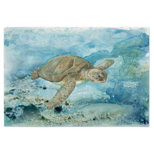 Highland Home Under Sea Turtle 4 Pack Poly-Cotton Blend Fabric Placemats 18" x 12" Manufactured in The USA