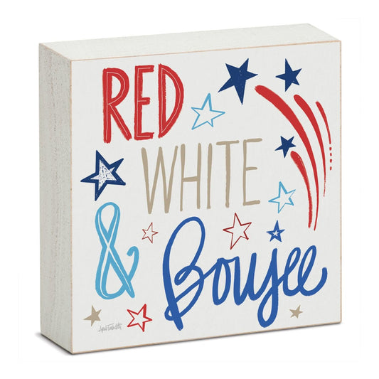 CounterArt Red, White, & Boujee Artistic Freestanding Solid Wood Block Sign 3.75" Diameter Decorative Accent For Home or Office