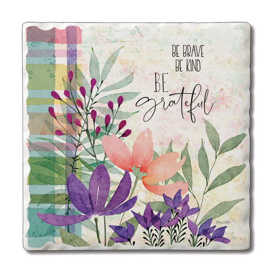 Thirstystone Be Brave Single Tumbled Tile Stone Coaster with Protective Cork Backing Manufactured in The USA 4" Square
