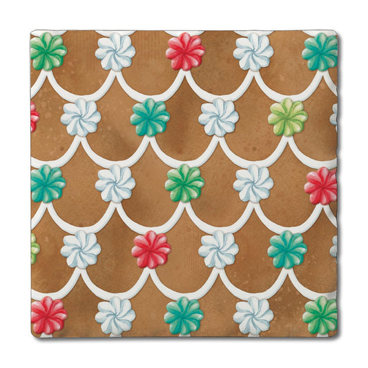 Thirstystone Gingerbread Rooftop Single Tumbled Tile Stone Coaster with Protective Cork Backing Manufactured in The USA 4" Square, Artistic, Easily Wipes Clean