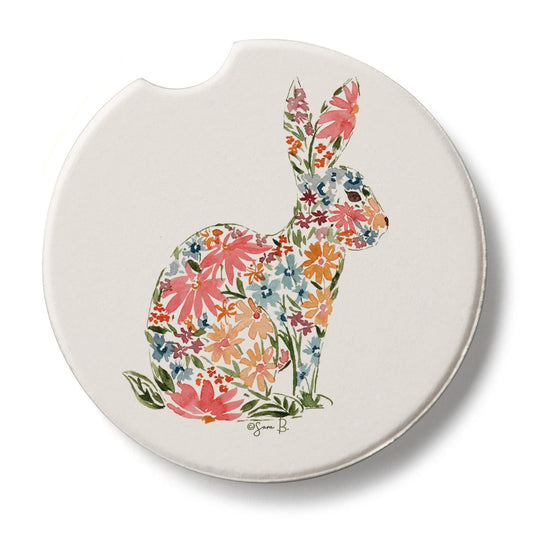 Thirstystone Floral Bunny Single Absorbent Stone Coaster for Vehicle Cup Holder 2.6” Diameter Manufactured in The USA