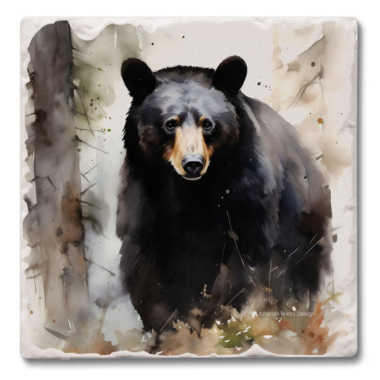 Thirstystone Forest Black Bear Single Tumbled Tile Stone Coaster with Protective Cork Backing Manufactured in The USA 4" Square