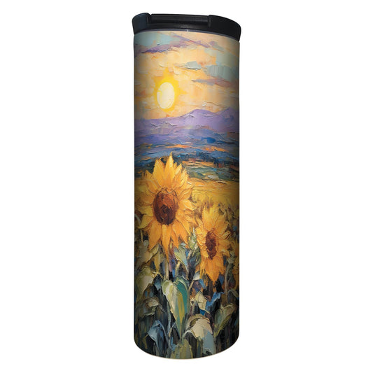 Highland Home Field of Sunflowers Decorative Stainless Steel Double Wall Insulated Travel Tumbler with Lid 17 oz. Manufactured in the USA Dishwasher Safe