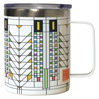 Highland Home Tree of Life Design by Frank Lloyd Wright on Stainless Steel Mug with Lid 12 oz. Manufactured in the USA