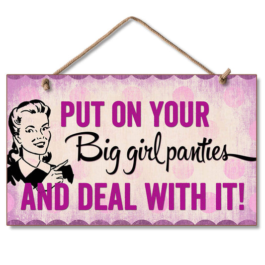 CounterArt Big Girl Panties Decorative Hanging Wood Wall Sign 9.5” x 5.75” Made in the USA Features Braided Rope Hanger