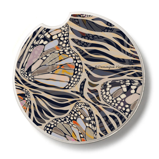 Thirstystone Zebra Butterflies Single Absorbent Stone Coaster for Vehicle Cup Holder 2.6” Diameter Manufactured in The USA