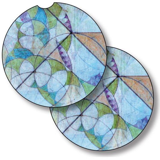 Bougainvillea Mural IV Design from Frank Lloyd Wright Foundation on 2-Pack Absorbent Stone Car Coasters 2.6” Diameter Manufactured in The USA