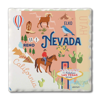 Thirstystone Nevada Attractions 4 Pack Tumbled Tile Stone Coasters 4" Square Manufactured in the USA