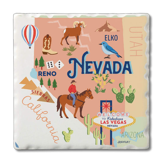 Thirstystone Nevada Attractions 4 Pack Tumbled Tile Stone Coasters 4" Square Manufactured in the USA
