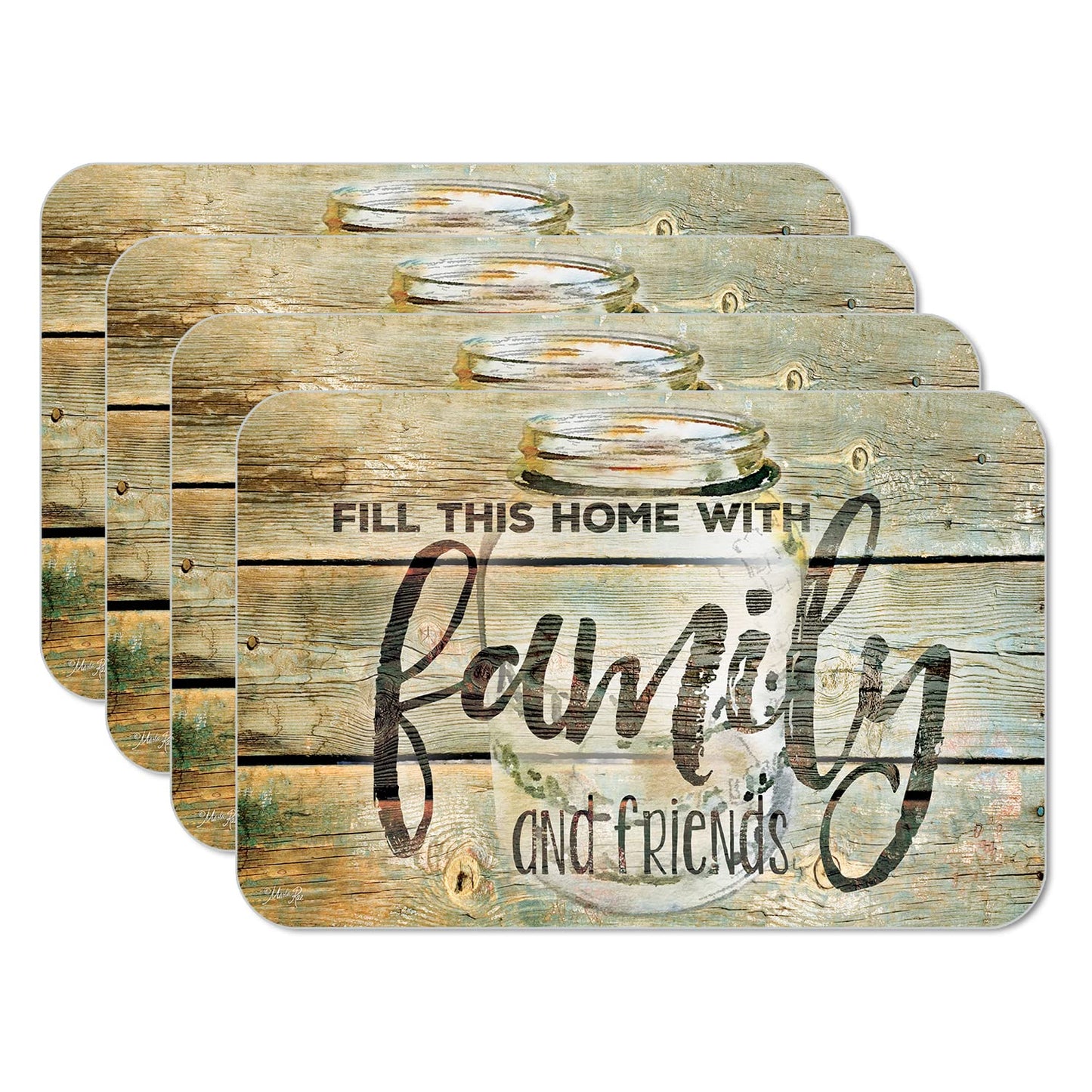 CounterArt Family Time 4 Pack Reversible Easy Care Flexible Placemats Made in the USA