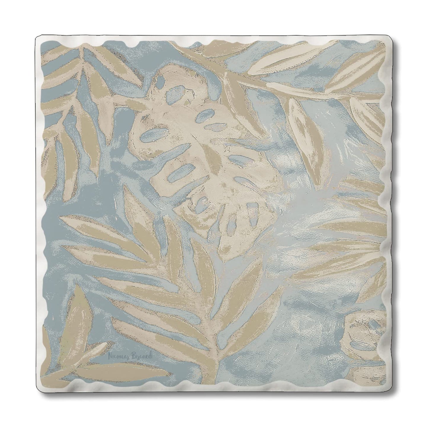 Thirstystone Coastal Leaves Single Tumbled Tile Stone Coaster with Protective Cork Backing Manufactured in The USA 4" Square, Colorful, Artistiic, Easily Wipes Clean