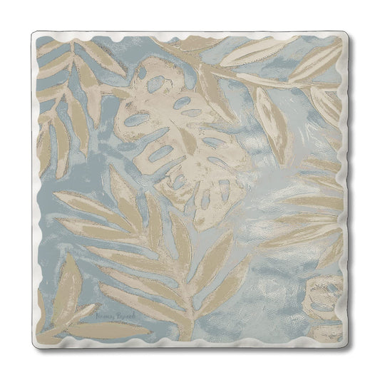 Thirstystone Coastal Leaves Single Tumbled Tile Stone Coaster with Protective Cork Backing Manufactured in The USA 4" Square, Colorful, Artistiic, Easily Wipes Clean