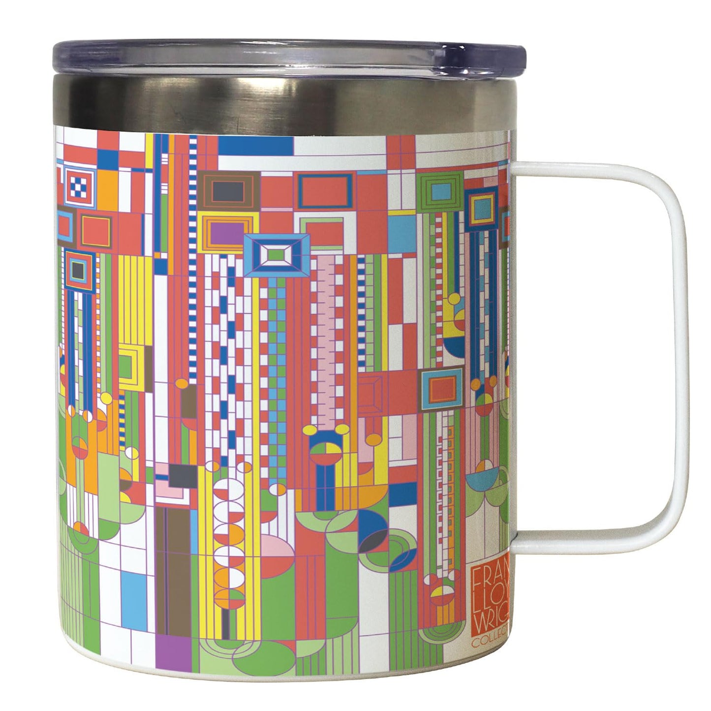 Highland Home Saguaro Design by Frank Lloyd Wright on Stainless Steel Mug with Lid 12 oz. Manufactured in the USA