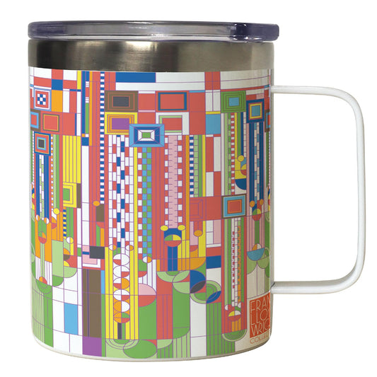 Highland Home Saguaro Design by Frank Lloyd Wright on Stainless Steel Mug with Lid 12 oz. Manufactured in the USA