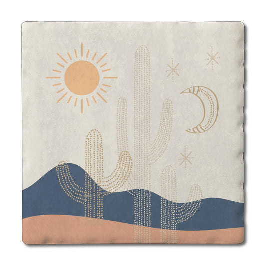Thirstystone Cactus Dream Single Absorbent Stone Coaster with Protective Cork Backing Manufactured in The USA 4" Square, Colorful, Artistic, Easily Wipes Clean