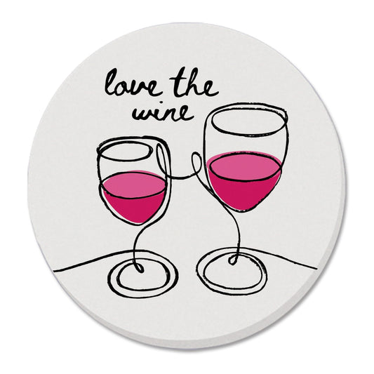 Thirstystone Love The Wine Single Round Absorbent Stone Coaster with Protective Cork Backing Manufactured in The USA 4" Diameter