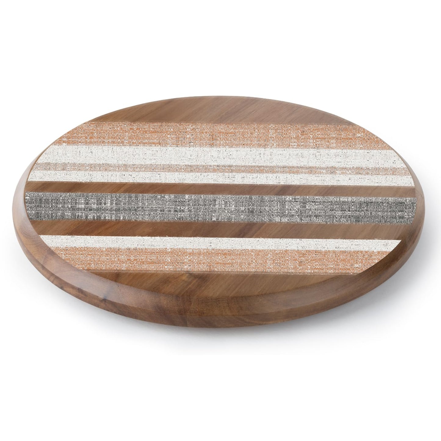 CounterArt Wide Stripes Round Acacia Wood Lazy Susan Turntable 14" Diameter for Serving Kitchen Organization Condiment Caddy