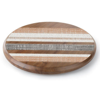 CounterArt Wide Stripes Round Acacia Wood Lazy Susan Turntable 14" Diameter for Serving Kitchen Organization Condiment Caddy