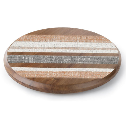 CounterArt Wide Stripes Round Acacia Wood Lazy Susan Turntable 14" Diameter for Serving Kitchen Organization Condiment Caddy