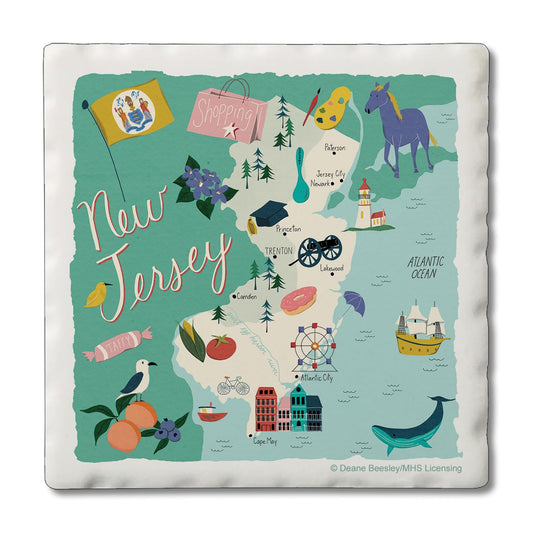 Thirstystone New Jersey Home State 4 Pack Tumbled Tile Stone Coasters 4" Square Manufactured in the USA