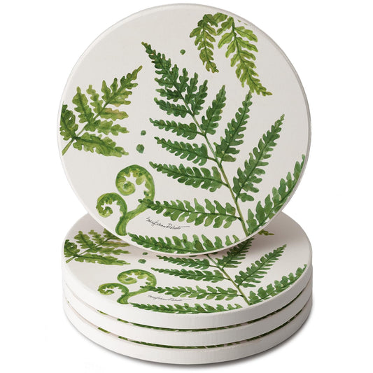 Thirstystone Ferns 4 Pack Round Absorbent Stone Coasters 4" Diameter Manufactured in the USA