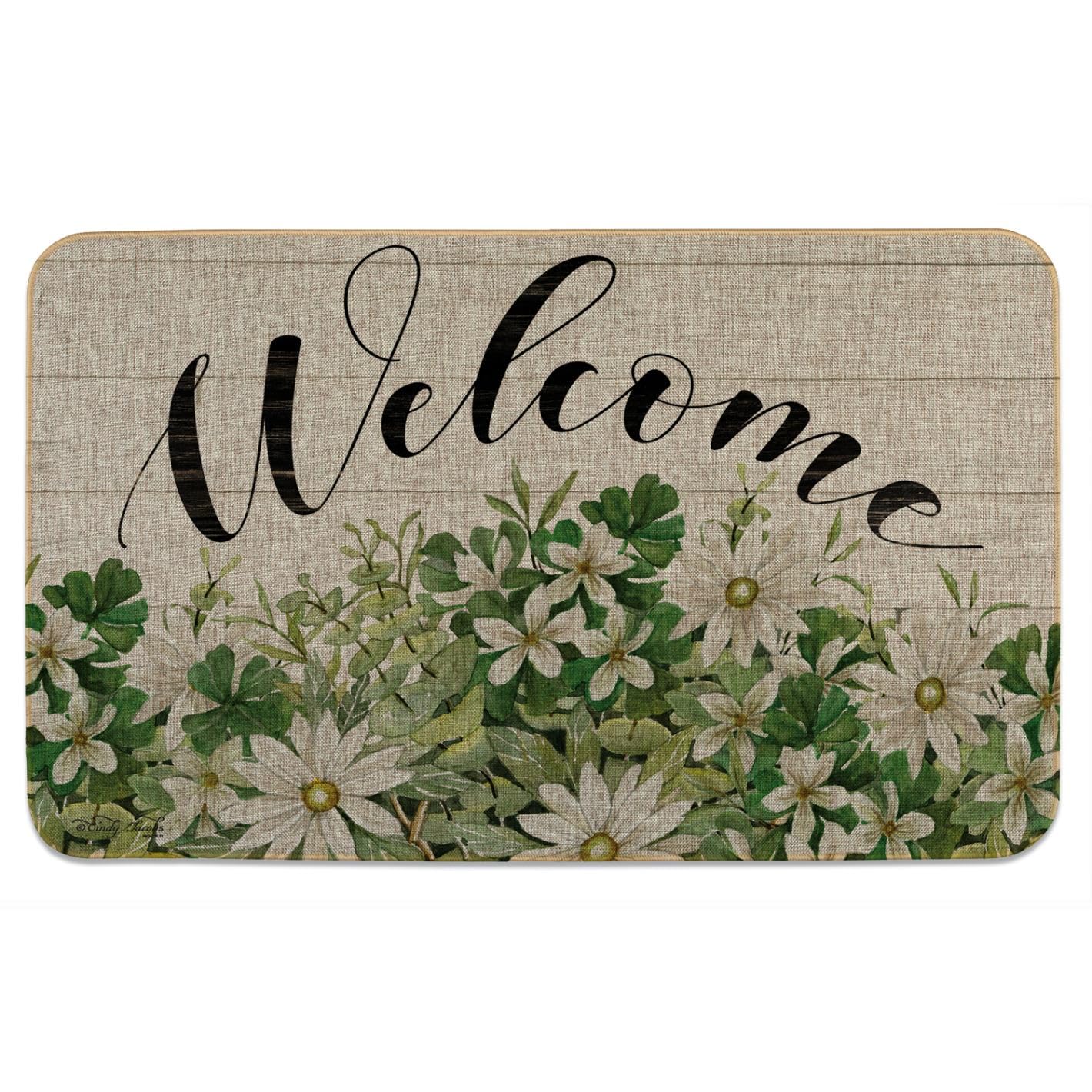 Counterart Farmhouse Welcome Indoor/Outdoor Natural Linen Look Floor Mat with Recycled Rubber Back Manufactured in The USA 29.5” x 17.75”