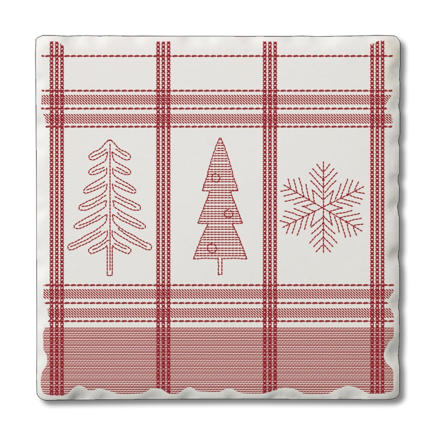 Thirstystone Red Winter Plaid Single Tumbled Tile Coaster Manufactured in The USA Decorative, Stylish, Craft Your Own Collection
