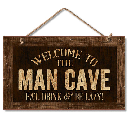 CounterArt Man Cave Decorative Hanging Wood Wall Sign 9.5” x 5.75” Made in the USA Features Braided Rope Hanger