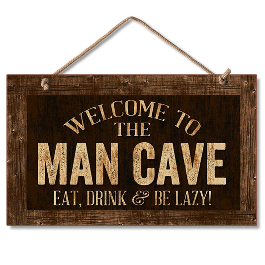 CounterArt Man Cave Decorative Hanging Wood Wall Sign 9.5” x 5.75” Made in the USA Features Braided Rope Hanger