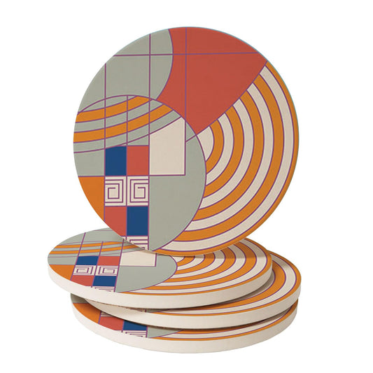 Hoffman Rug Design I by Frank Lloyd Wright 4 Pack Round Absorbent Stone Coasters with Protective Cork Backing Manufactured in The USA