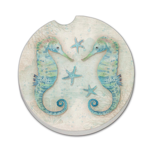 Thirstystone Twin Seahorses Single Absorbent Stone Coaster for Vehicle Cup Holder 2.6” Diameter Manufactured in The USA