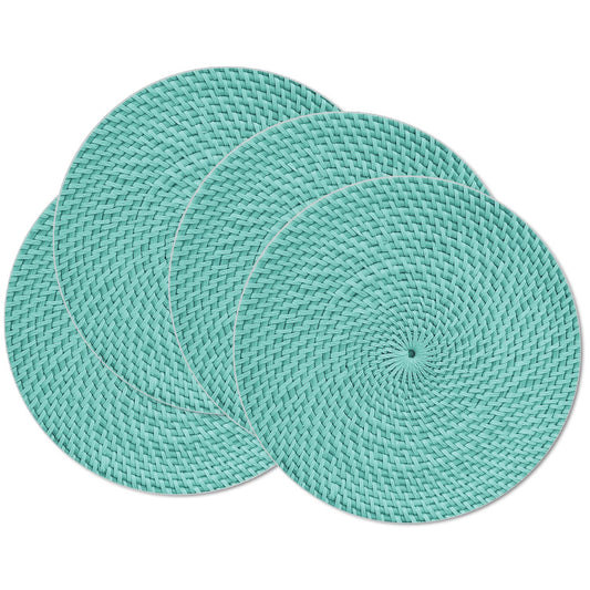CounterArt Teal Natural Faux Basketweave 4 Pack Round Reversible Easy Care Flexible Plastic Placemats Made in The USA Reversible Flexible Easily Wipes Clean
