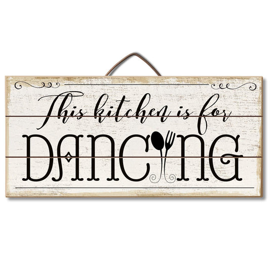 Highland Home Kitchen Is For Dancing Decorative Pallet Wood Sign 12" x 6" Made in the USA Wire Hanger Included and Doubles as an Easel