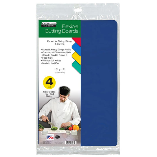 Cut N' Funnel Food Service Grade Flexible Plastic Cutting Mat 4 Pack, Multi-Color, Made in the USA 18" x 12" BPA Free Dishwasher Safe