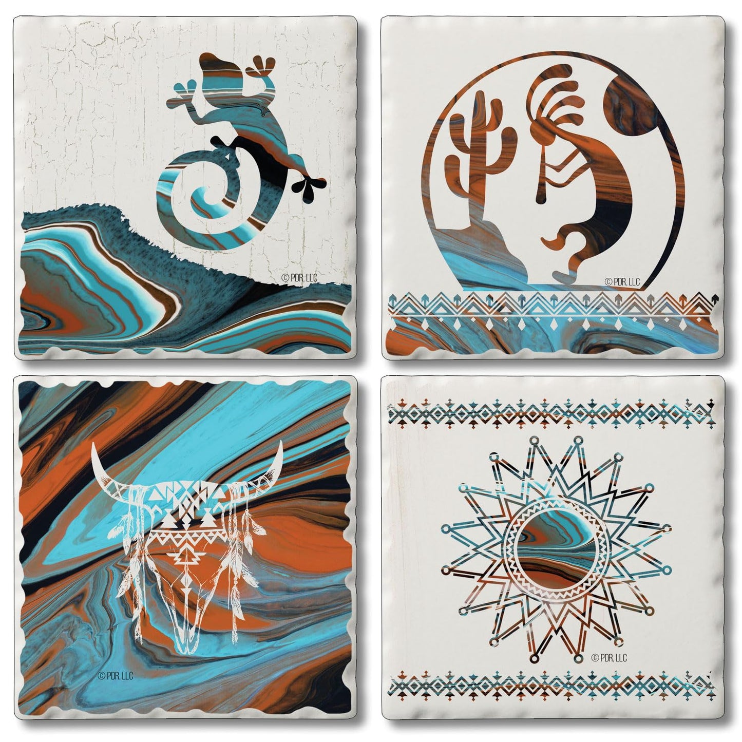Thirstystone Southwest Fluidity 4-Pack Assorted Tumbled Tile Stone Coasters 4" Square