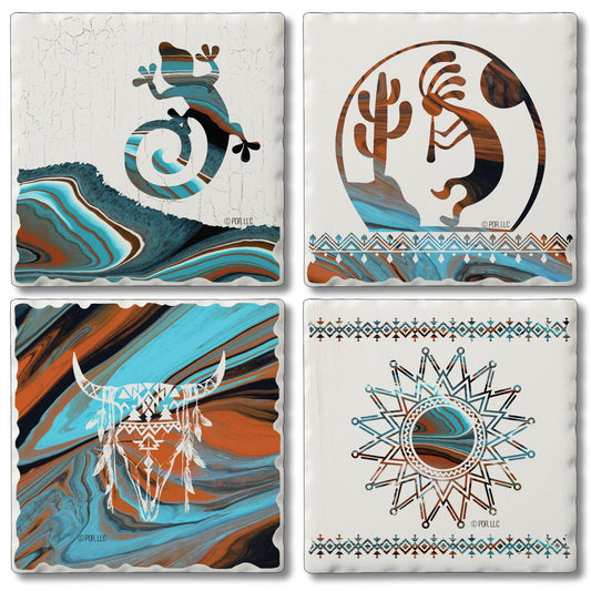 Thirstystone Southwest Fluidity 4-Pack Assorted Tumbled Tile Stone Coasters 4" Square