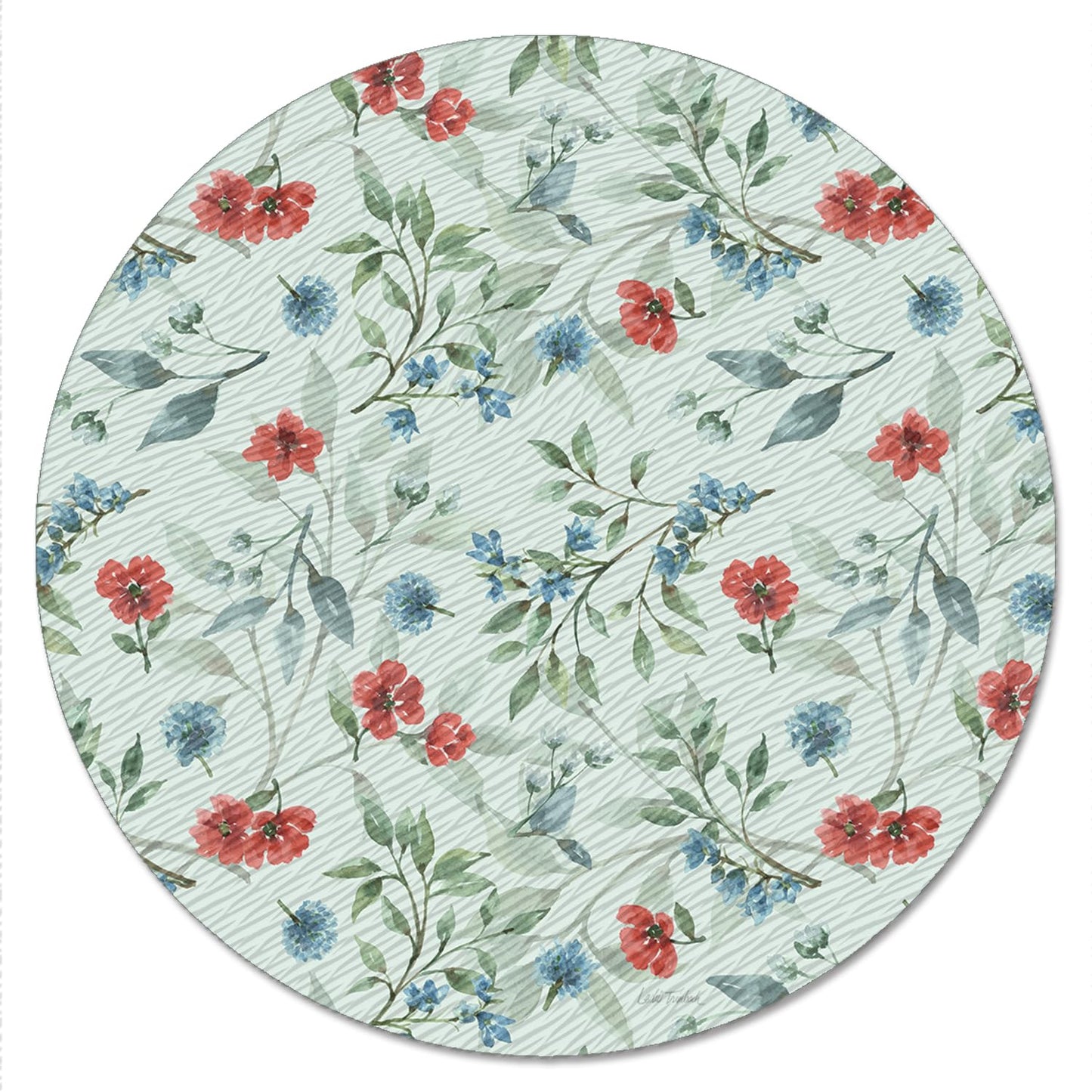 CounterArt Red White & Blue Floral 4mm Tempered Glass Lazy Susan Turntable 13" Diameter