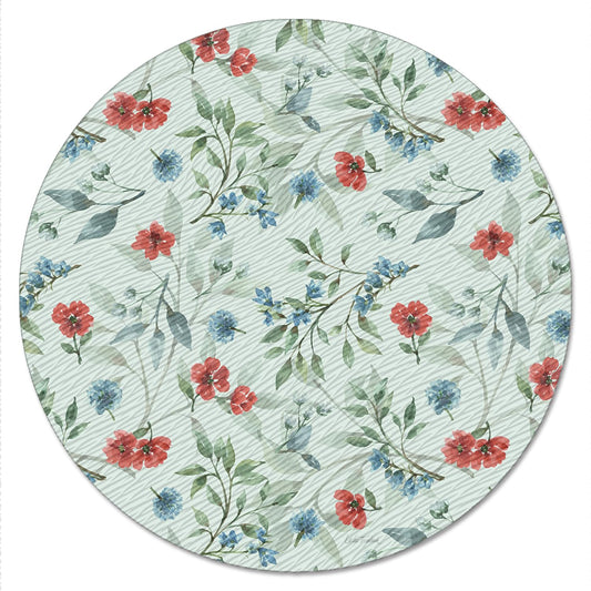 CounterArt Red White & Blue Floral 4mm Tempered Glass Lazy Susan Turntable 13" Diameter
