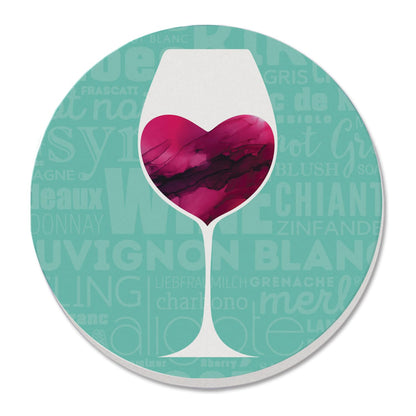 Thirstystone Wine Glass Heart Single Round Absorbent Stone Coaster with Protective Cork Backing Manufactured in The USA 4" Diameter