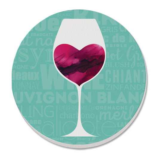 Thirstystone Wine Glass Heart Single Round Absorbent Stone Coaster with Protective Cork Backing Manufactured in The USA 4" Diameter
