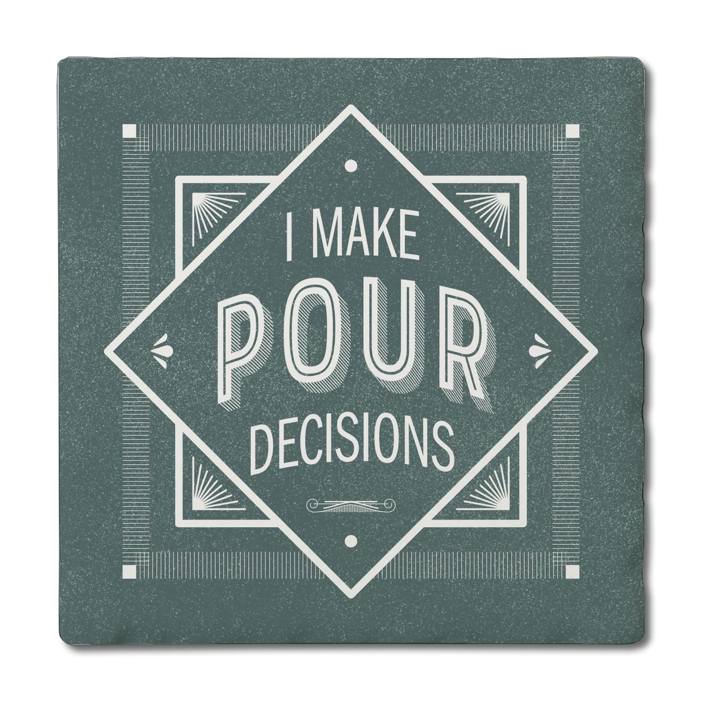 Thirstystone Make Pour Decisions Single Tumbled Tile Stone Coaster with Protective Cork Backing Manufactured in The USA 4" Square, Artistic, Easily Wipes Clean
