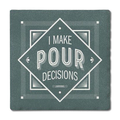 Thirstystone Make Pour Decisions Single Tumbled Tile Stone Coaster with Protective Cork Backing Manufactured in The USA 4" Square, Artistic, Easily Wipes Clean