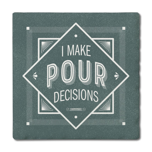 Thirstystone Make Pour Decisions Single Tumbled Tile Stone Coaster with Protective Cork Backing Manufactured in The USA 4" Square, Artistic, Easily Wipes Clean