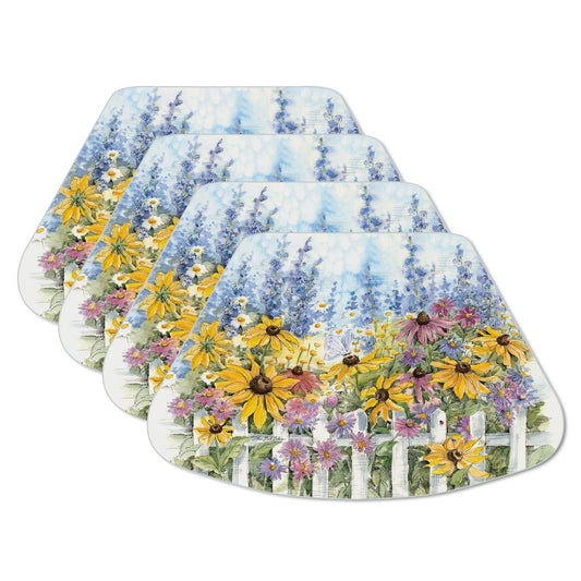 CounterArt Springtime Garden 4 Pack Wedge Shaped Reversible Easy Care Placemats Made in the USA 17.75" x 11.25"