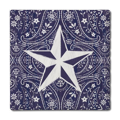 Thirstystone Blue Bandana Star 4-Pack Tumbled Tile Stone Coasters 4" Square Manufactured in the USA