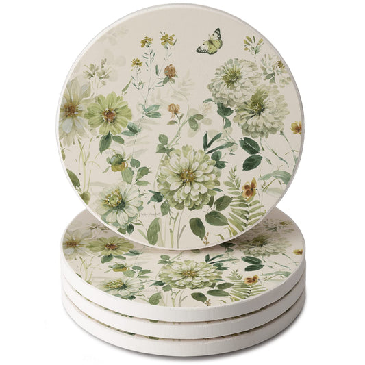 Thirstystone Green Fields 4 Pack Round Absorbent Stone Coasters 4" Diameter Manufactured in the USA