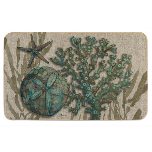 Counterart Crescent Beach Shells Indoor/Outdoor Natural Linen Look Floor Mat with Recycled Rubber Backing Manufactured in The USA 29.5” x 17.75”