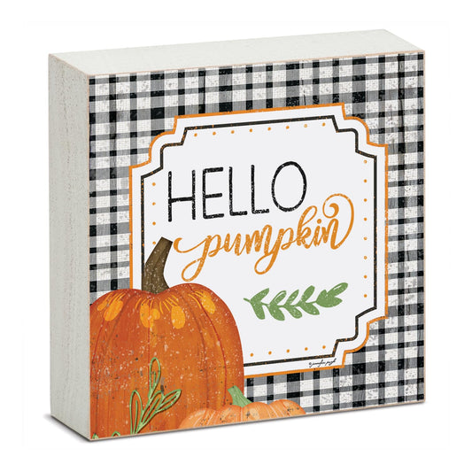 Highland Home Hello Pumpkin Decorative Wooden Home Accent Sign for Desk Mantle or Shelf Made in the USA