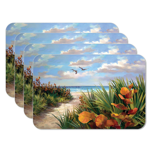 CounterArt Beach Path 4 Pack Reversible Easy Care Flexible Placemats Made in the USA